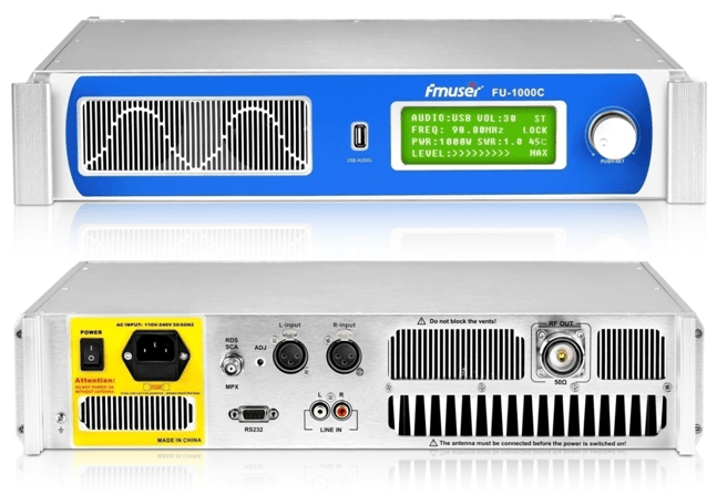 FU-1000C FM-lähettimen etu- ja takapaneelin vertailu